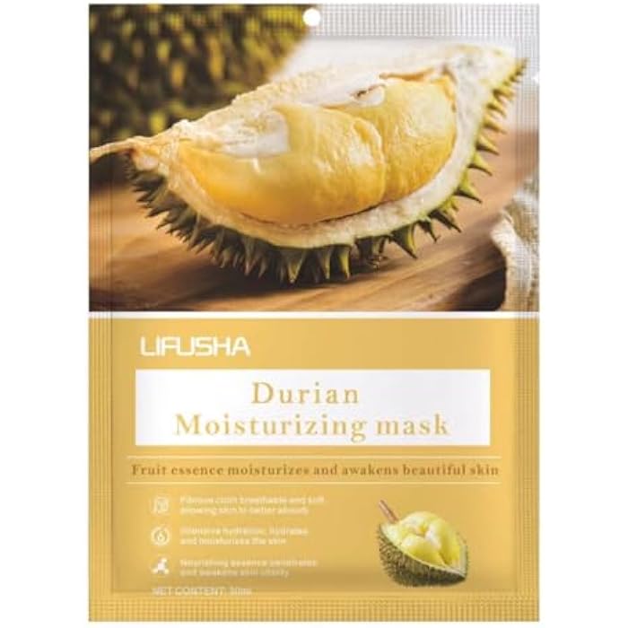 LIFUSHA Durian Moisturizing Face Mask, 30ml, Hydrating Sheet Mask with Fruit Essence (30ml, Durian) - Image 1